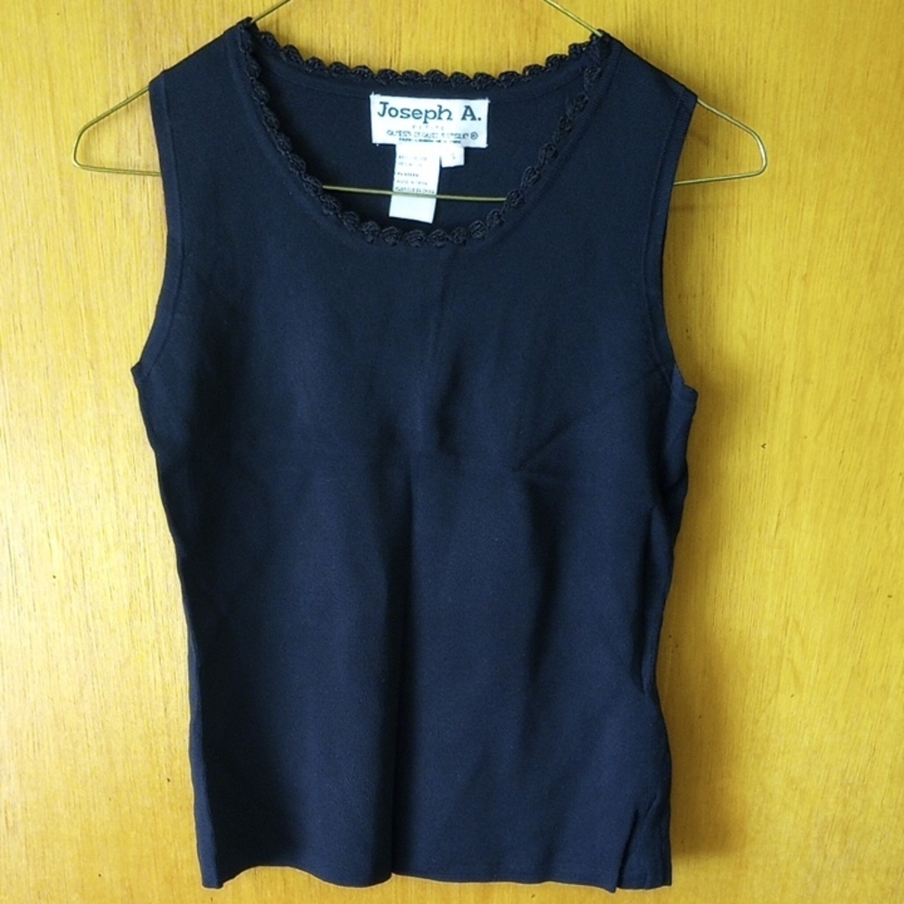 Joseph A. Black Small Petite Fitted Sleeveless Tank, Crew Neck w/ Lace